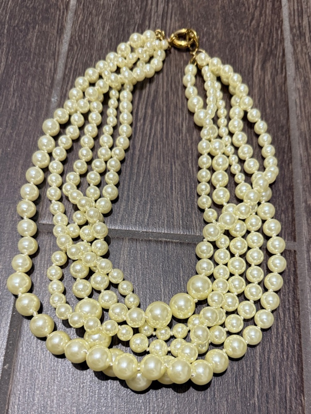J. Crew Cream Multi-Strand Faux Pearl Statement Necklace with Gold Clasp